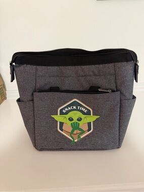 Gray Lunch Tote with Front Pocket and Grogu/Baby Yoda Snack Time Graphic